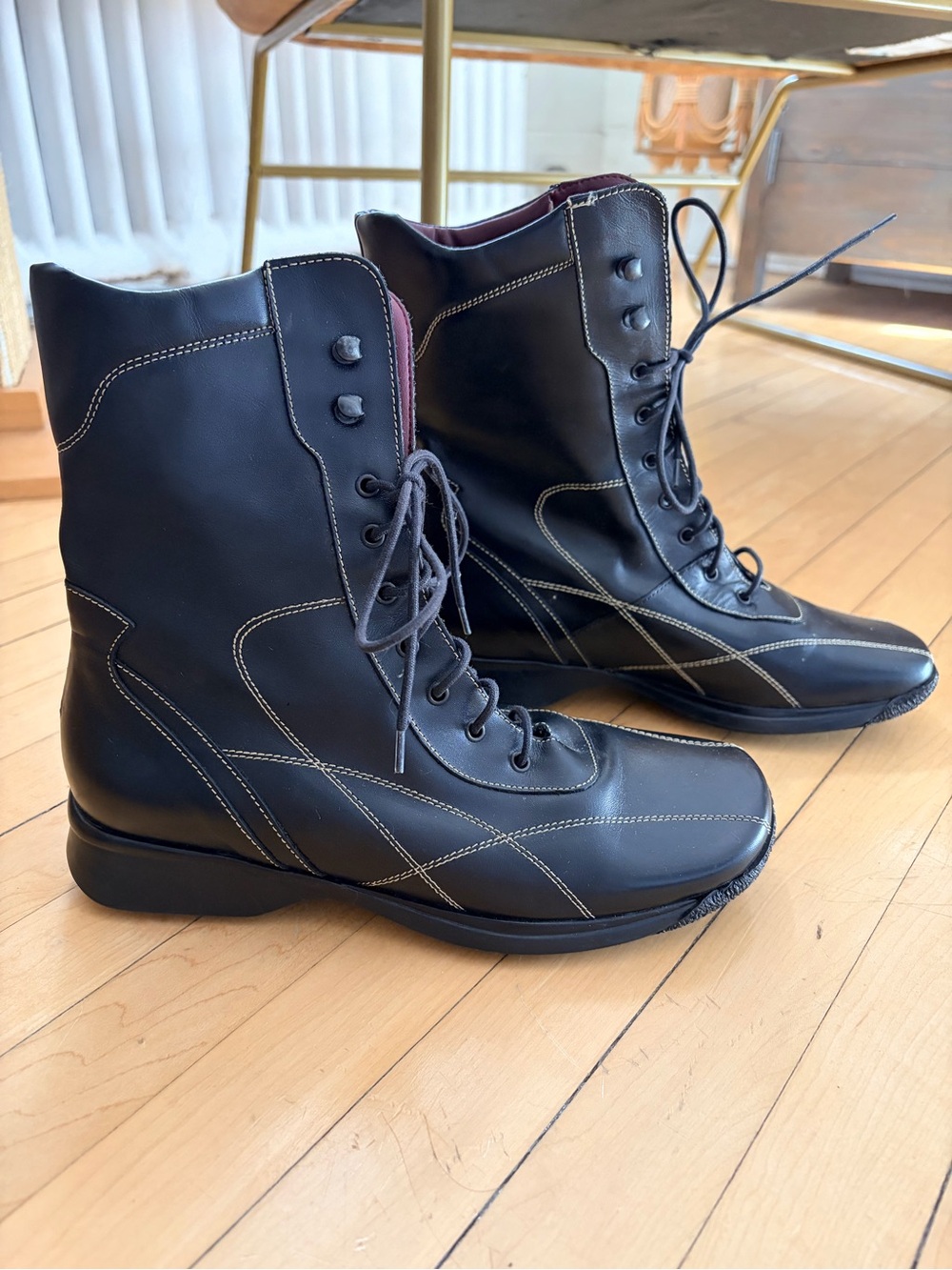 Size 5.5/6 Made in Italy Genuine Leather Black Lace-Up Ankle Boots
